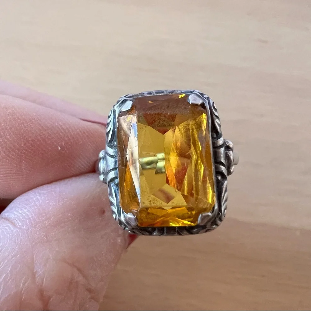 ANTIQUE 800 STERLING YELLOW PASTE STONE RING